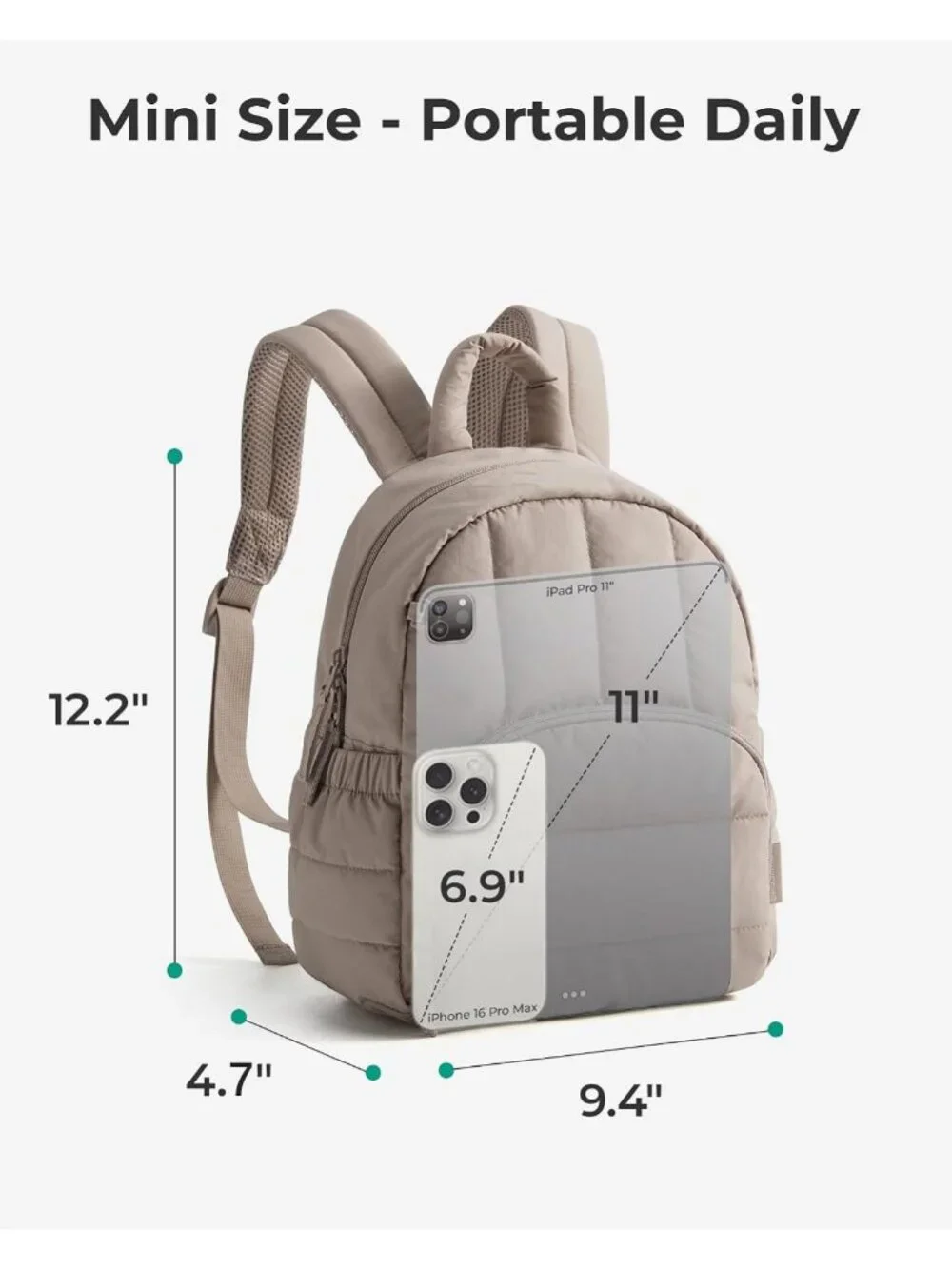 Lightweight Quilted Mini Backpack Purse, Water-Resistant Casual Daypack for